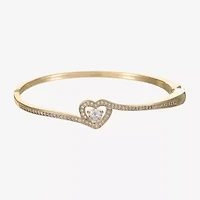 Sparkle Allure Bypass Womens Cubic Zirconia 14K Gold Over Brass Heart Bangle Bracelet