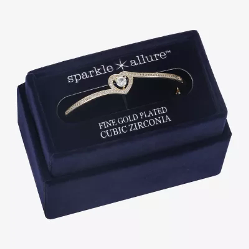 Sparkle Allure Bypass Womens Cubic Zirconia 14K Gold Over Brass Heart Bangle Bracelet