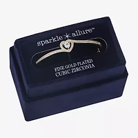 Sparkle Allure Bypass Womens Cubic Zirconia 14K Gold Over Brass Heart Bangle Bracelet