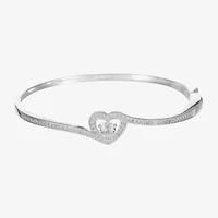 Sparkle Allure Bypass Womens Cubic Zirconia Pure Silver Over Brass Heart Bangle Bracelet