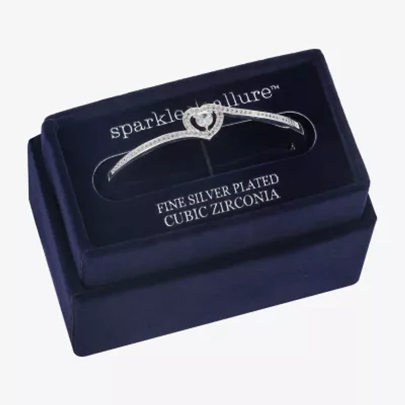 Sparkle Allure Bypass Womens Cubic Zirconia Pure Silver Over Brass Heart Bangle Bracelet