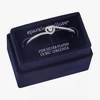 Sparkle Allure Bypass Womens Cubic Zirconia Pure Silver Over Brass Heart Bangle Bracelet