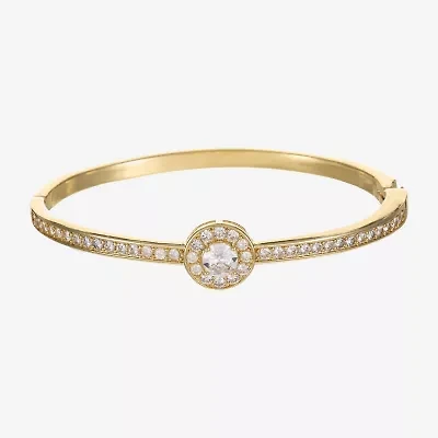 Sparkle Allure Halo Womens Cubic Zirconia 14K Gold Over Brass Round Bangle Bracelet