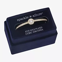 Sparkle Allure Halo Womens Cubic Zirconia 14K Gold Over Brass Round Bangle Bracelet