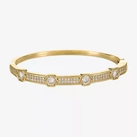 Sparkle Allure Hexagon Womens Cubic Zirconia 14K Gold Over Brass Round Bangle Bracelet