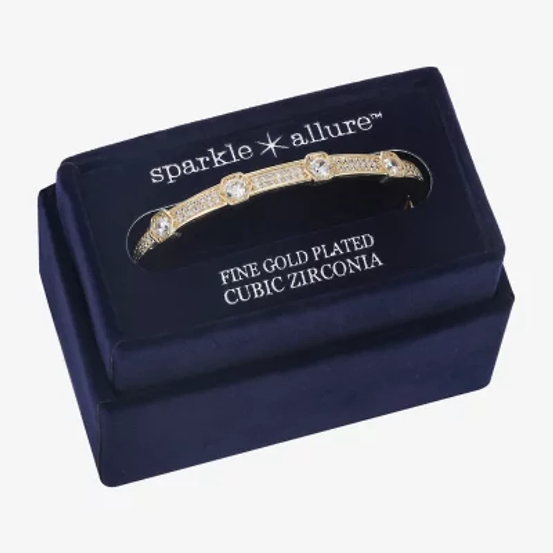 Sparkle Allure Hexagon Womens Cubic Zirconia 14K Gold Over Brass Round Bangle Bracelet