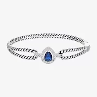 Sparkle Allure Teardrop Rope Twist Womens Blue Cubic Zirconia Pure Silver Over Brass Pear Bangle Bracelet