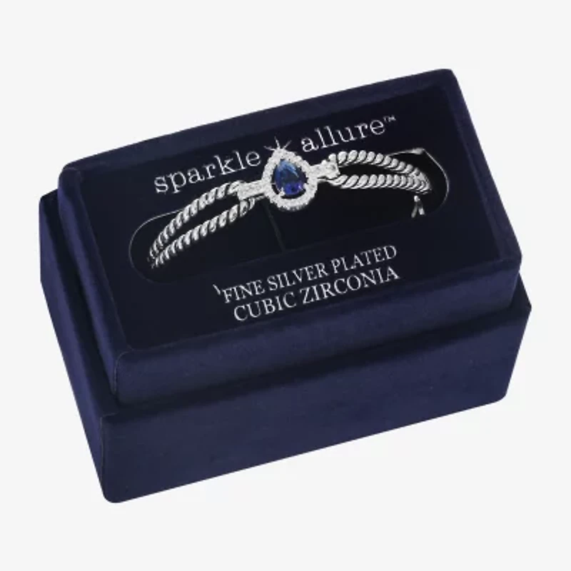 Sparkle Allure Teardrop Rope Twist Womens Blue Cubic Zirconia Pure Silver Over Brass Pear Bangle Bracelet