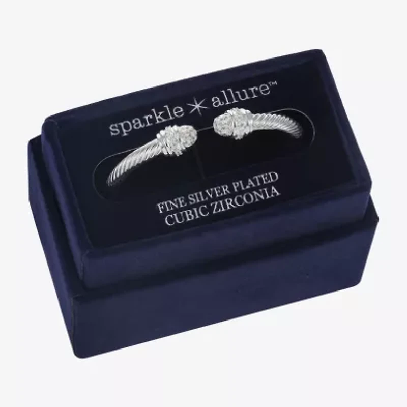 Sparkle Allure Cuff Rope Twist Womens Cubic Zirconia Pure Silver Over Brass Round Bangle Bracelet