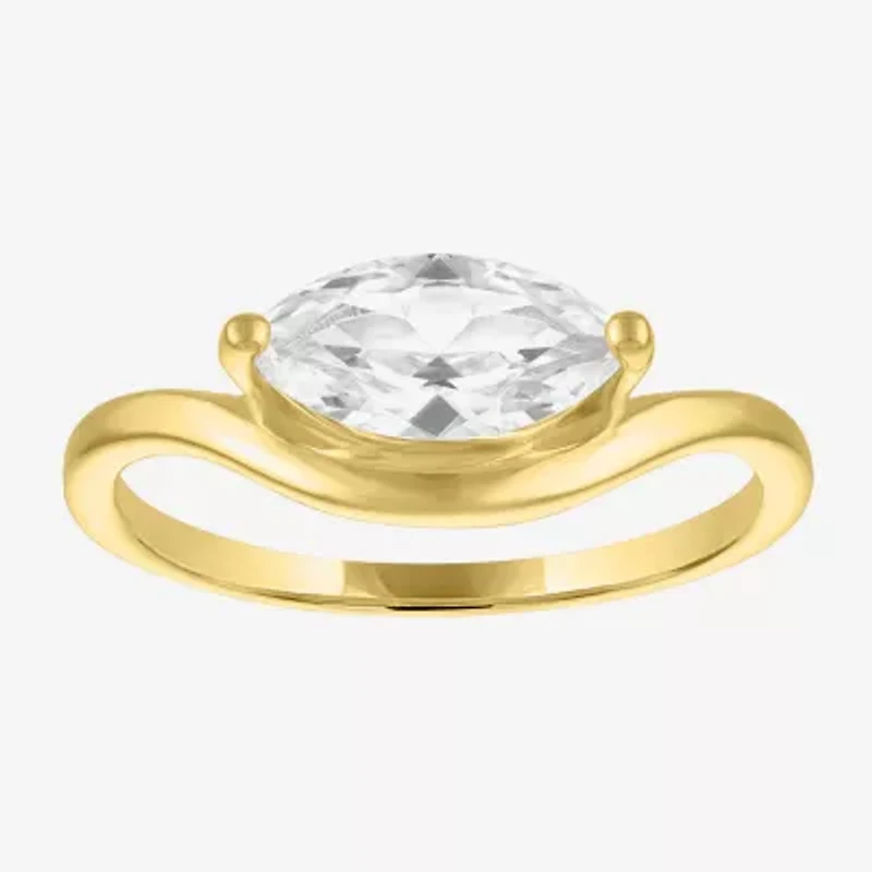 Womens Lab Created White Sapphire 14K Gold Over Silver Marquise Solitaire Cocktail Ring