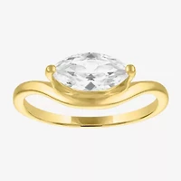 Womens Lab Created White Sapphire 14K Gold Over Silver Marquise Solitaire Cocktail Ring