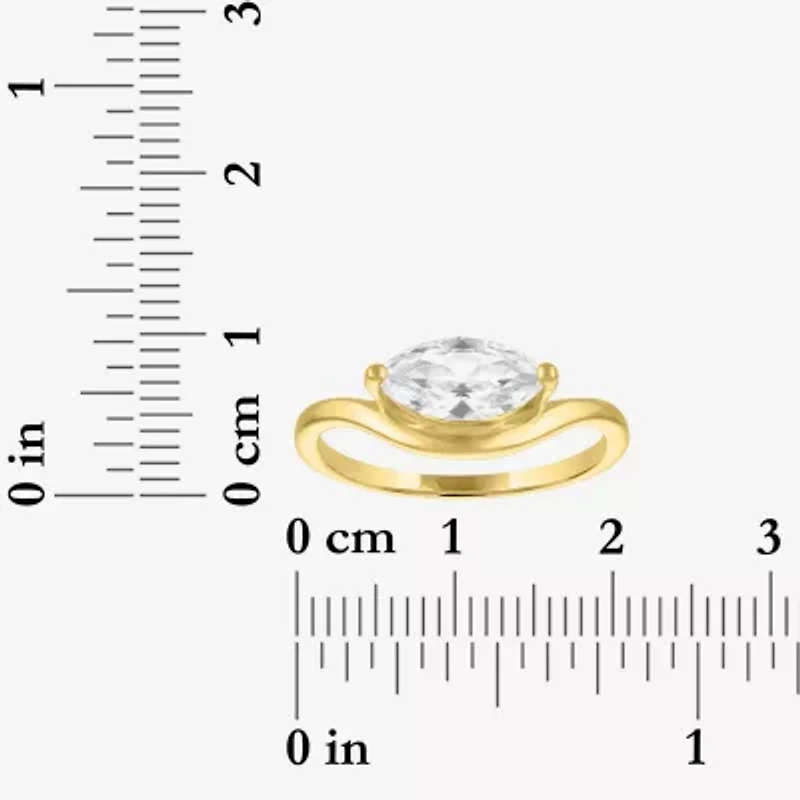 Womens Lab Created White Sapphire 14K Gold Over Silver Marquise Solitaire Cocktail Ring