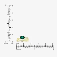 Womens Lab Created Green Emerald 14K Gold Over Silver Oval Crossover Cocktail Ring