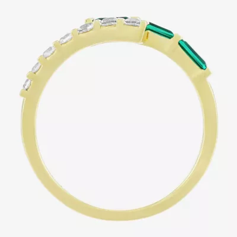 Womens Lab Created Green Emerald 14K Gold Over Silver Bypass  Cocktail Ring