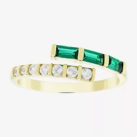 Womens Lab Created Green Emerald 14K Gold Over Silver Bypass  Cocktail Ring