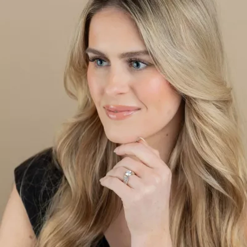 (F / Vs2) Womens 3 CT. T.W. Lab Grown White Diamond 10K Gold Round Side Stone Engagement Ring