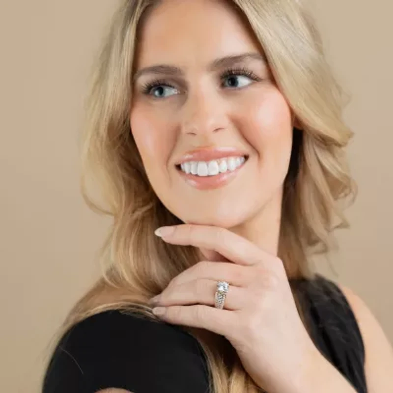 (F / Vs2) Womens 3 CT. T.W. Lab Grown White Diamond 10K Gold Round Side Stone Engagement Ring