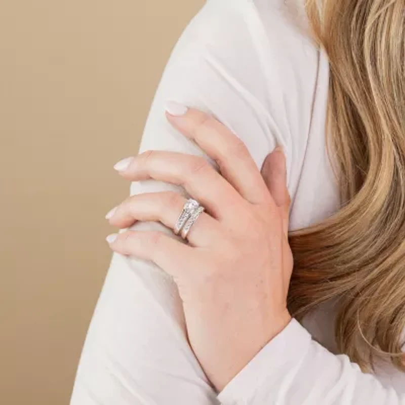 (G / Si2) Womens 2 CT. T.W. Lab Grown White Diamond 10K Gold Round Side Stone Bridal Set