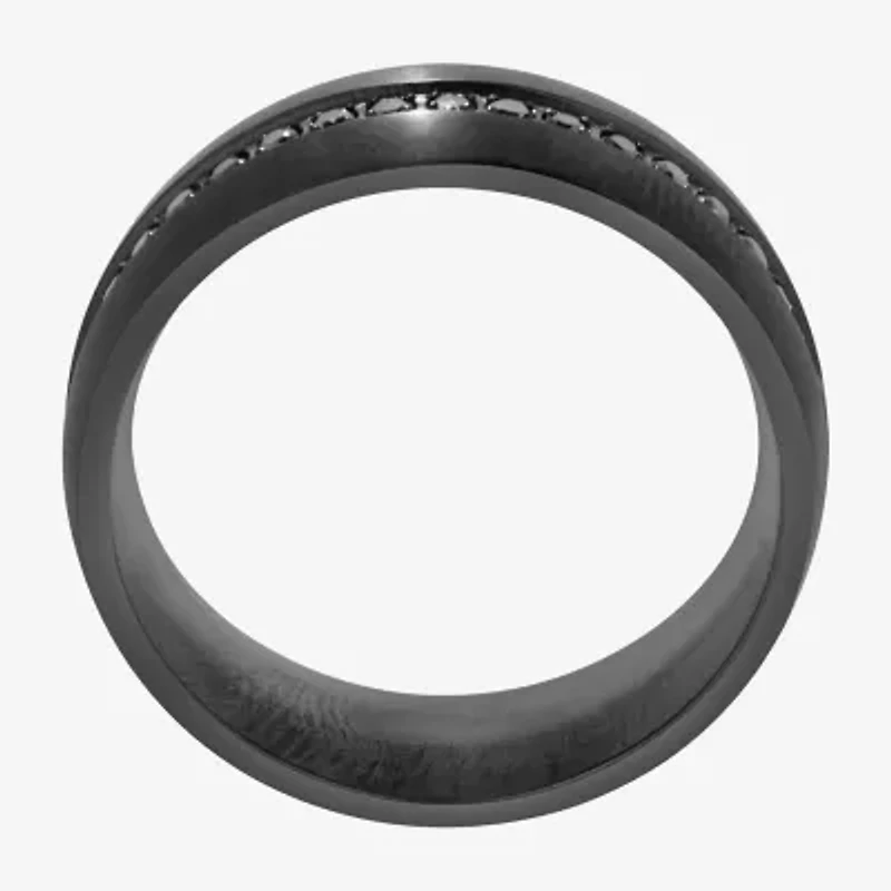 (F / Si2) Mens 8MM 1/3 CT. T.W. Genuine Black Diamond Platinum Wedding Band