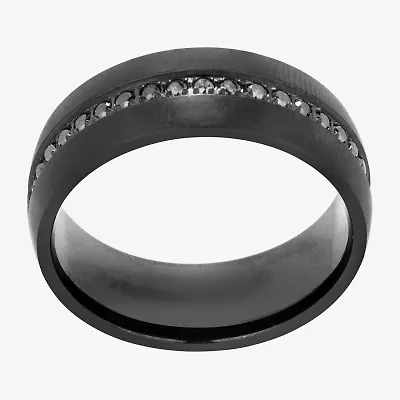 (F / Si2) Mens 8MM 1/3 CT. T.W. Genuine Black Diamond Platinum Wedding Band
