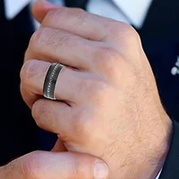 (F / Si2) Mens 8MM 1/3 CT. T.W. Genuine Black Diamond Platinum Wedding Band