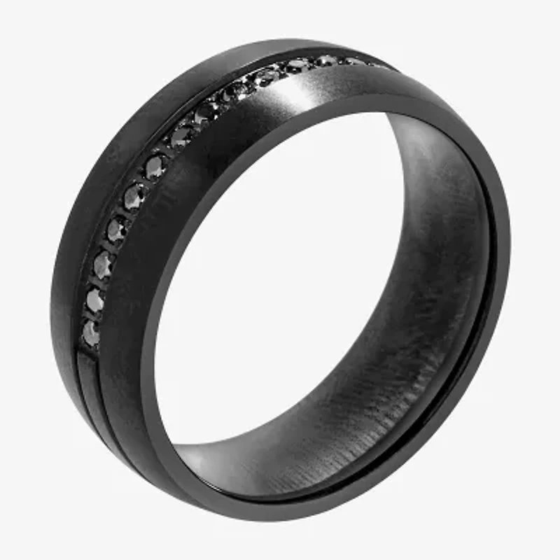 (F / Si2) Mens 8MM 1/3 CT. T.W. Genuine Black Diamond Platinum Wedding Band