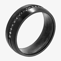 (F / Si2) Mens 8MM 1/3 CT. T.W. Genuine Black Diamond Platinum Wedding Band