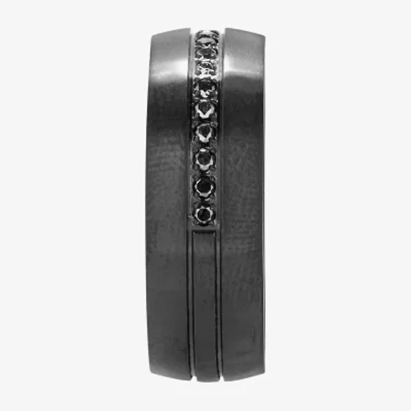 (F / Si2) Mens 8MM 1/3 CT. T.W. Genuine Black Diamond Platinum Wedding Band