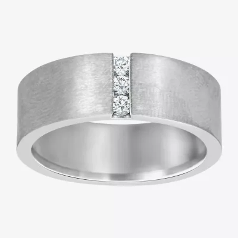 (F / Si2) Mens 8MM 1/10 CT. T.W. Lab Grown White Diamond Platinum Wedding Band