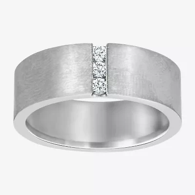 (F / Si2) Mens 8MM 1/10 CT. T.W. Lab Grown White Diamond Platinum Wedding Band