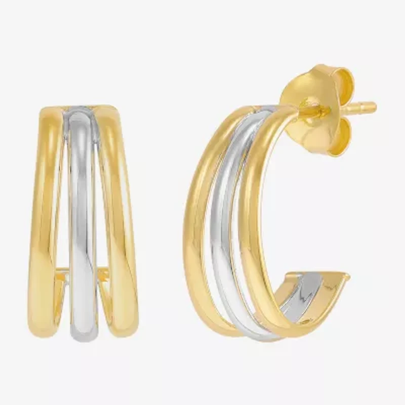 Silver Addiction Womens 14K Two Tone Gold Over Silver Hoop Earrings