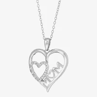 Diamonart Womens White Cubic Zirconia Sterling Silver Heart 16 Inch Pendant Necklace