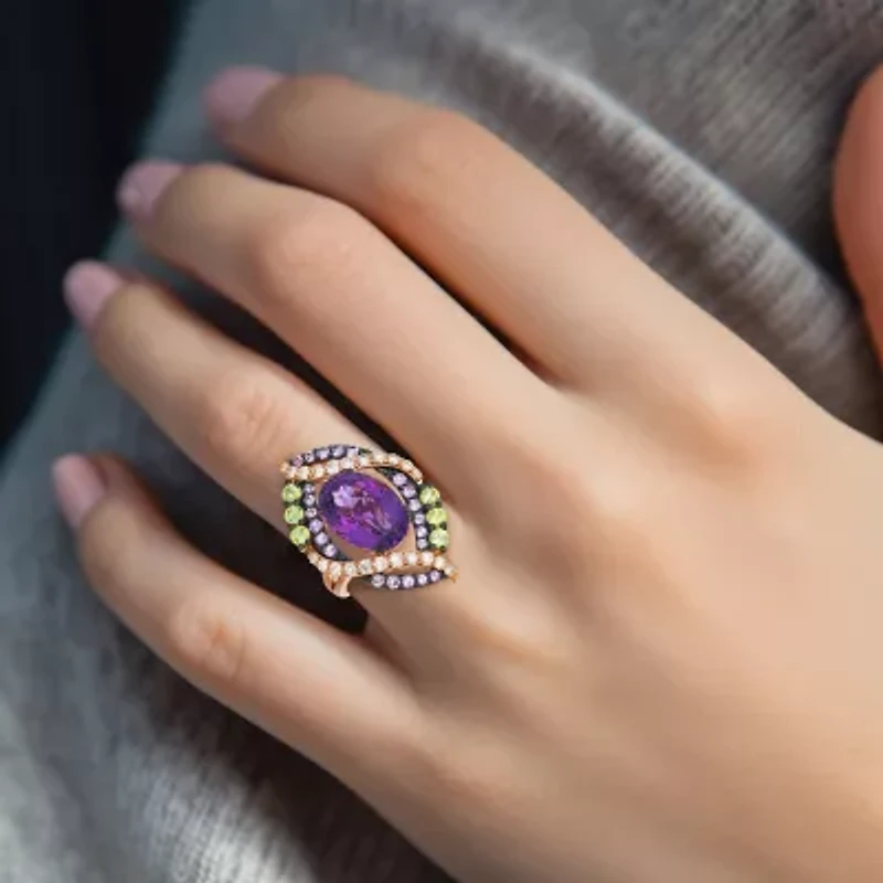 Levian Corp Le Vian Womens Genuine Purple Amethyst 14K Rose Gold Cocktail Ring