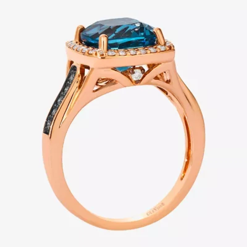 Levian Corp Le Vian Womens Genuine Blue Topaz 14K Rose Gold Halo Side Stone Cocktail Ring