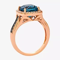 Levian Corp Le Vian Womens Genuine Blue Topaz 14K Rose Gold Halo Side Stone Cocktail Ring