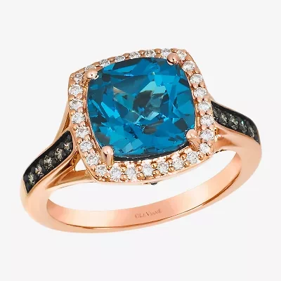 Levian Corp Le Vian Womens Genuine Blue Topaz 14K Rose Gold Halo Side Stone Cocktail Ring