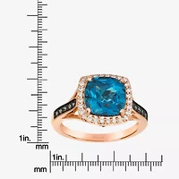 Levian Corp Le Vian Womens Genuine Blue Topaz 14K Rose Gold Halo Side Stone Cocktail Ring