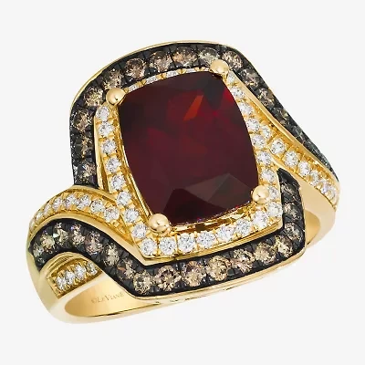 Levian Corp Womens Genuine Red Garnet 14K Gold Halo Side Stone Cocktail Ring