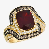 Levian Corp Womens Genuine Red Garnet 14K Gold Halo Side Stone Cocktail Ring