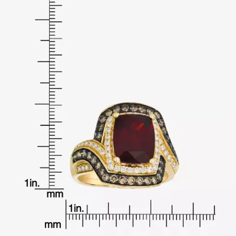 Levian Corp Womens Genuine Red Garnet 14K Gold Halo Side Stone Cocktail Ring