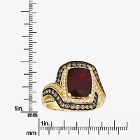 Levian Corp Womens Genuine Red Garnet 14K Gold Halo Side Stone Cocktail Ring