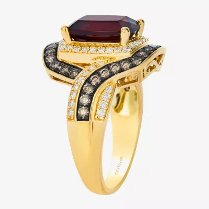 Levian Corp Womens Genuine Red Garnet 14K Gold Halo Side Stone Cocktail Ring