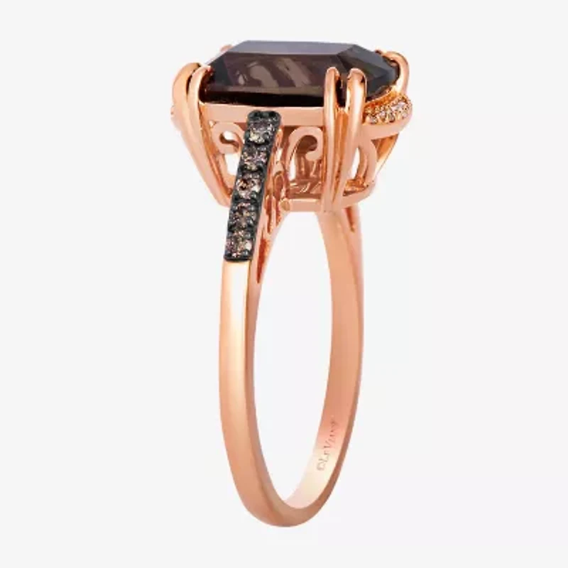 Levian Corp Womens 1/5 CT. Genuine Brown Quartz 14K Rose Gold Cushion Side Stone Cocktail Ring
