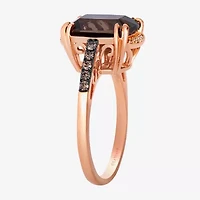 Levian Corp Womens 1/5 CT. Genuine Brown Quartz 14K Rose Gold Cushion Side Stone Cocktail Ring