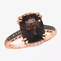 Levian Corp Womens 1/5 CT. Genuine Brown Quartz 14K Rose Gold Cushion Side Stone Cocktail Ring