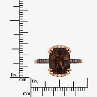 Levian Corp Womens 1/5 CT. Genuine Brown Quartz 14K Rose Gold Cushion Side Stone Cocktail Ring