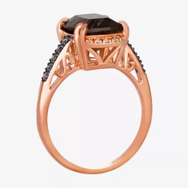Levian Corp Womens 1/5 CT. Genuine Brown Quartz 14K Rose Gold Cushion Side Stone Cocktail Ring