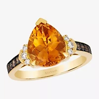 Levian Corp Le Vian Womens 1/4 CT. T.W. Genuine Yellow Citrine 14K Gold Pear Side Stone Cocktail Ring