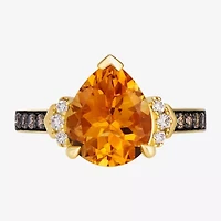 Levian Corp Le Vian Womens 1/4 CT. T.W. Genuine Yellow Citrine 14K Gold Pear Side Stone Cocktail Ring