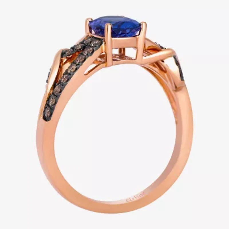 Levian Corp Le Vian Womens 1/5 CT. Genuine Blue Tanzanite 14K Gold Oval Side Stone Cocktail Ring